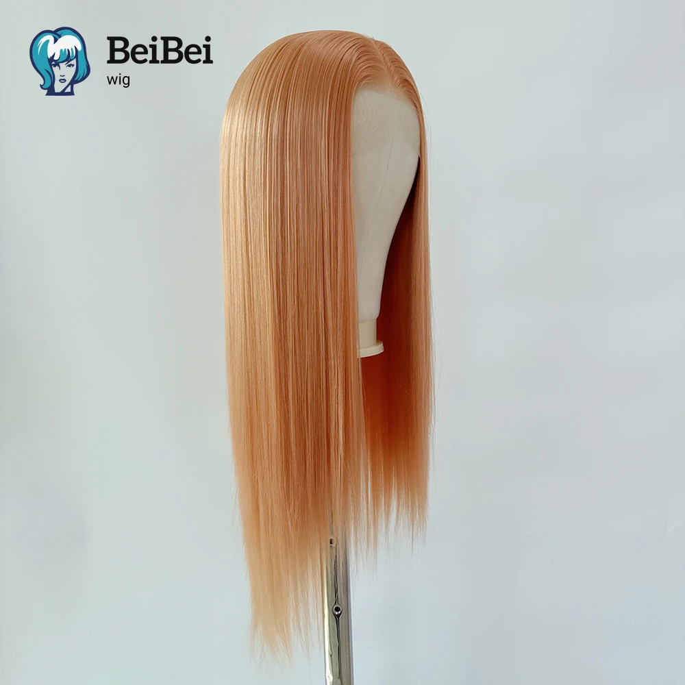 Wig Renda Depan Oranye Muda untuk Wanita 26 Inci HD Panjang Lurus 13*4 Renda Frontal Alami Sintetis Kualitas Tinggi untuk Cosplay