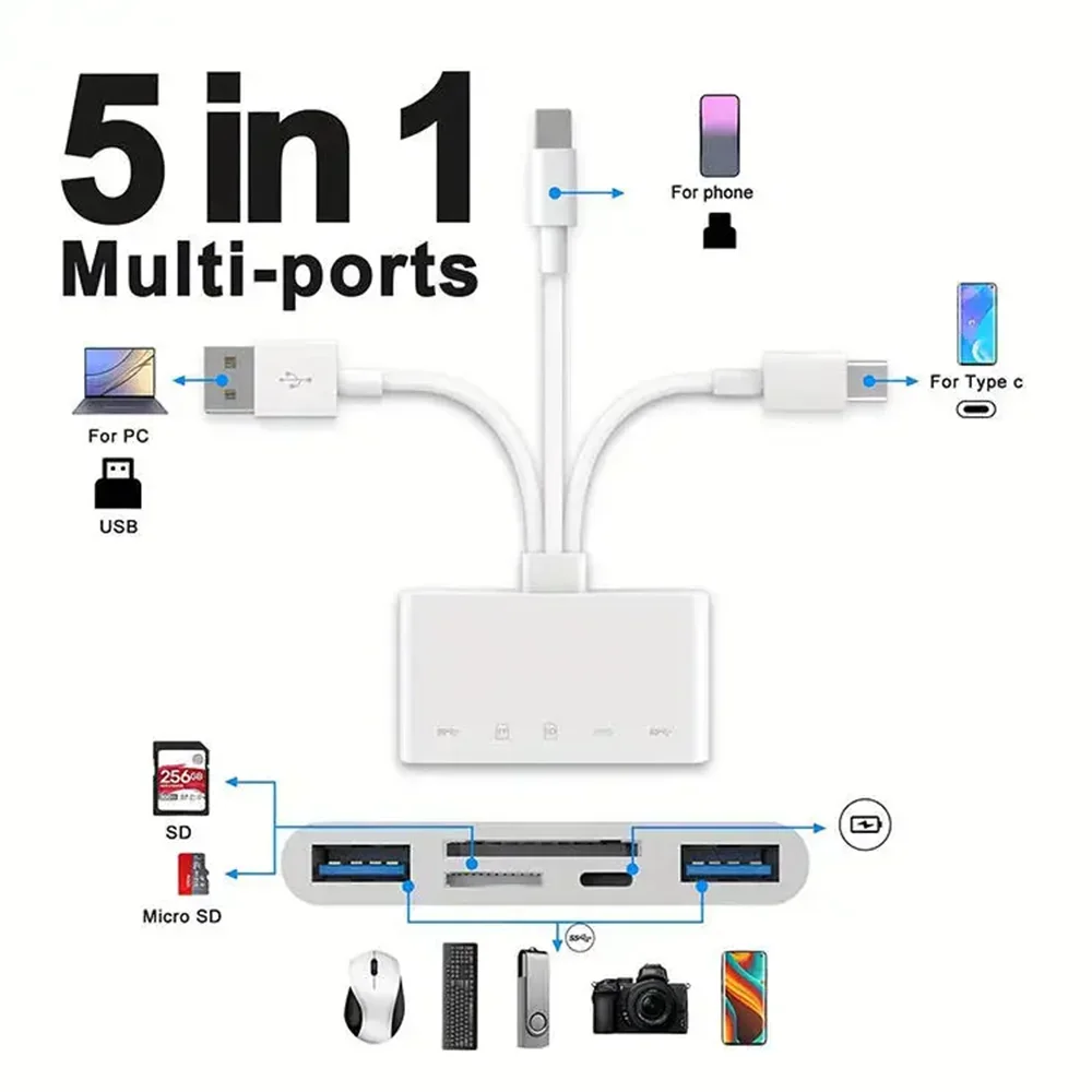 8-in-1 Universal Card Reader SD/TF Slots USB3.0/Type-C/LigtingOTGCamera Adapter For Android/iPhone/iPad External Installation
