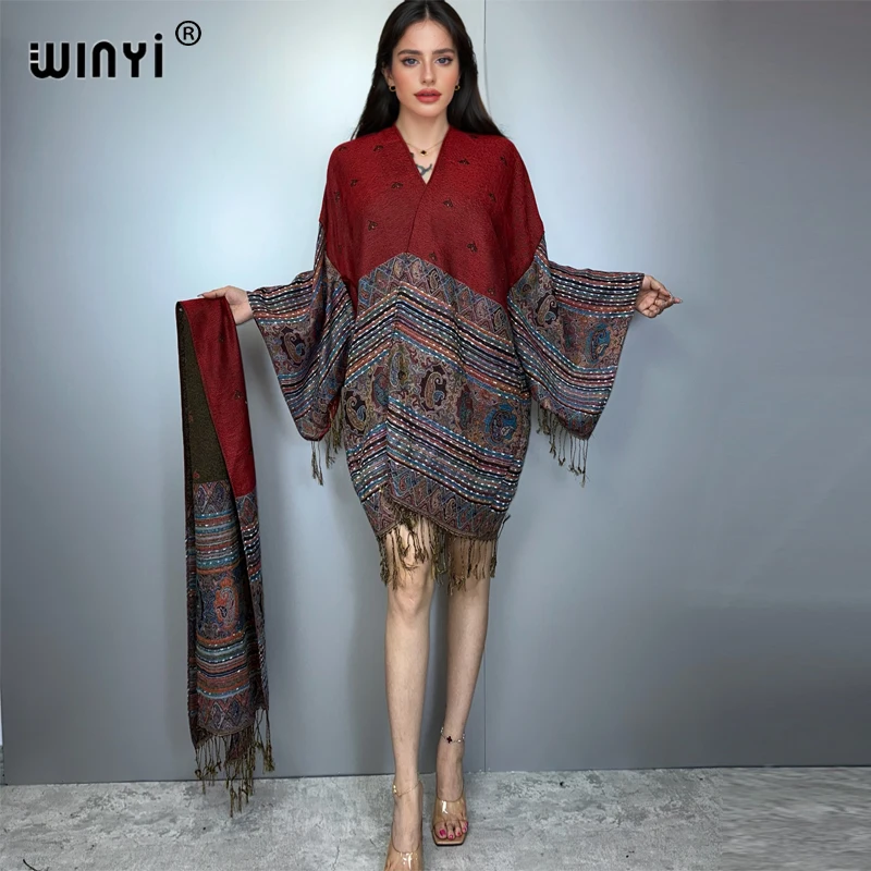 WINYI kimono maxi coat Africa women print Warm Long Sleeve loose Fashion Street Coat sweater Women Female Cardigan with belt