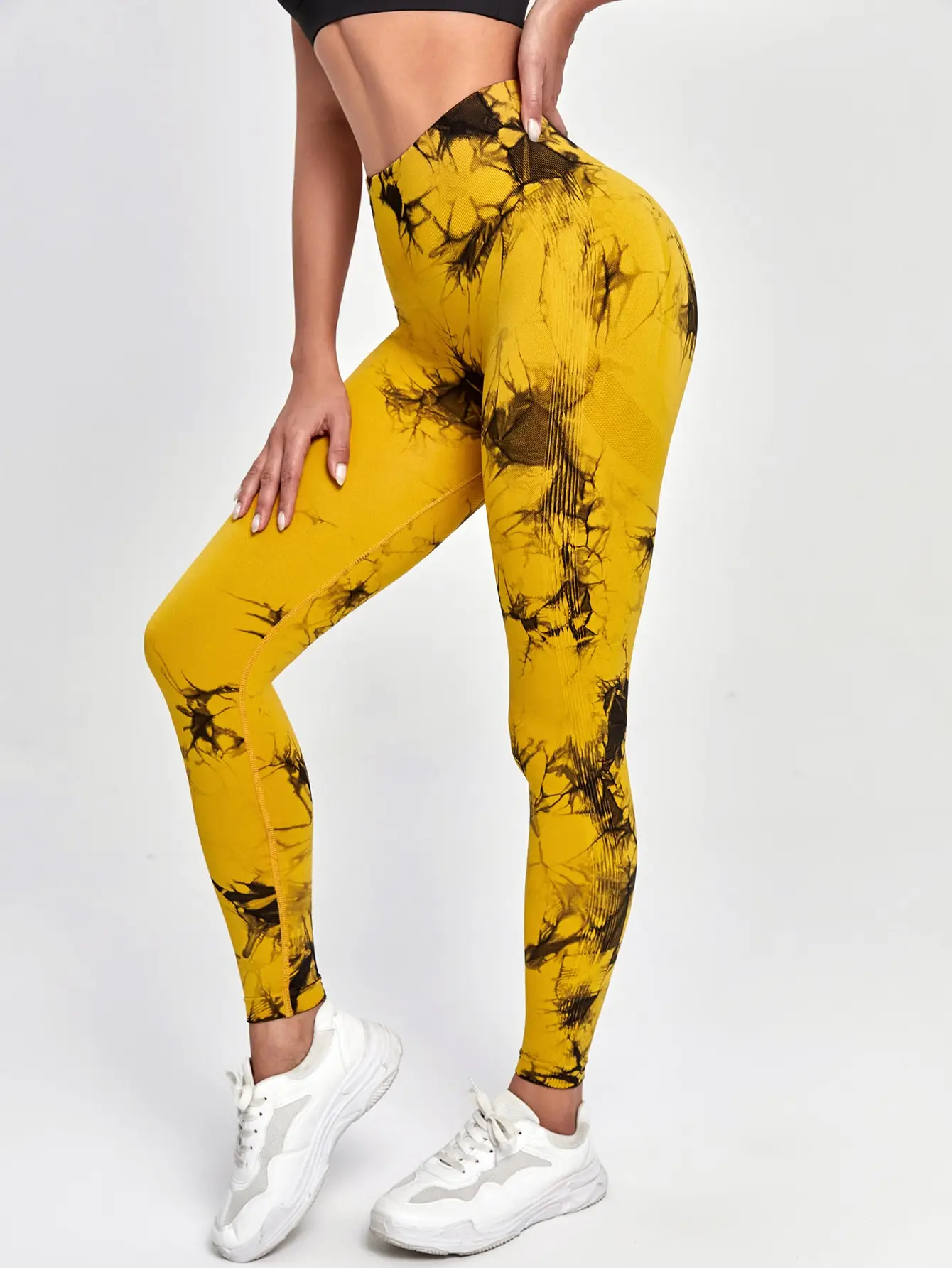 Damen-Leggings mit Batikmuster, neun Zehntel, hohe Taille, Yogahose, weich, dehnbar, Workout-Laufhose, atmungsaktiv, bequem – Detail 16