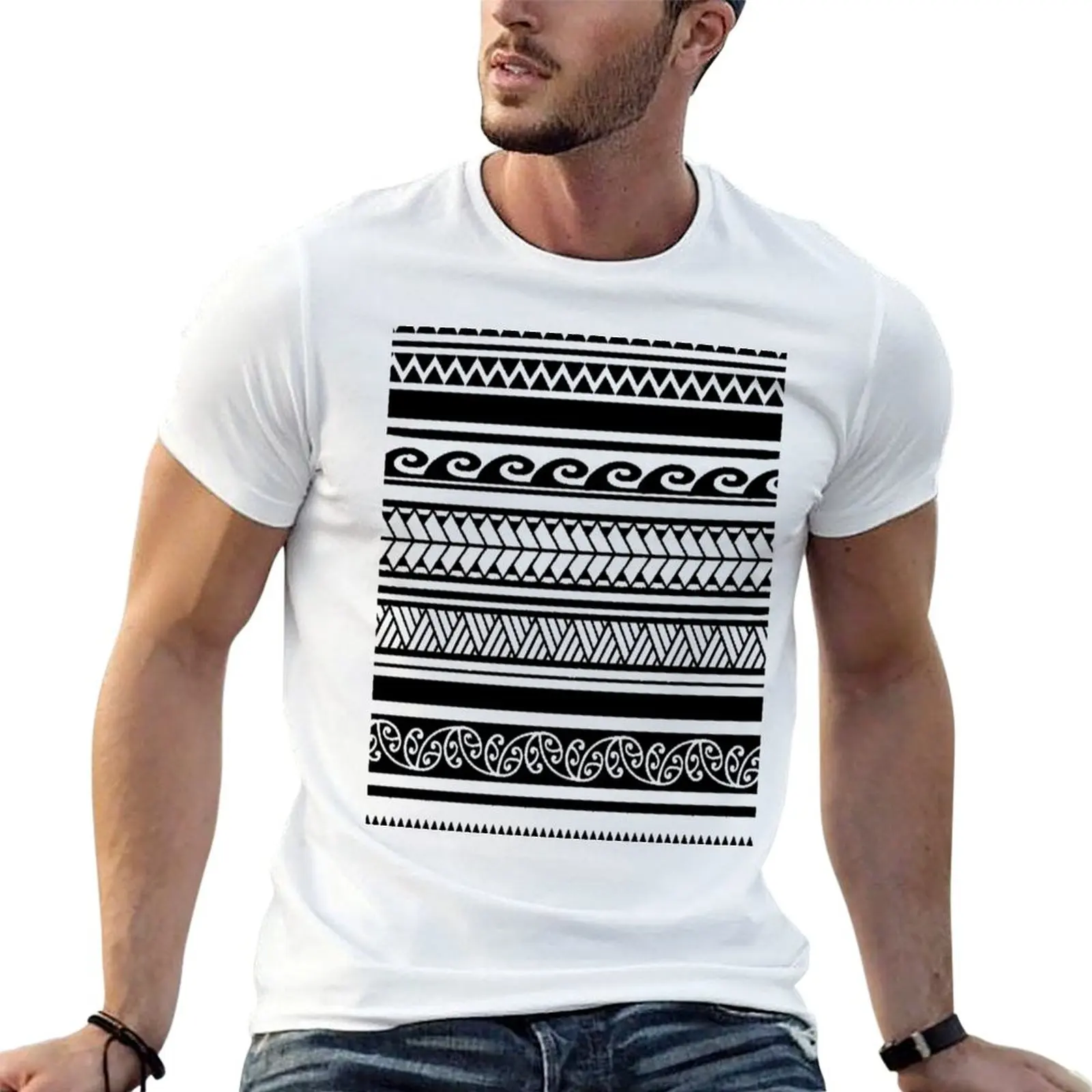 T-shirt tribal polynésien - courage et protection, haut à manches courtes pour un usage quotidien décontracté