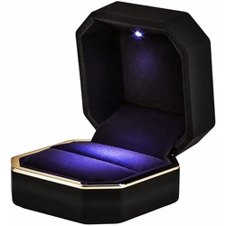 Luxury Ring Box With Led Light Wedding Ring Case Jewelry Gift Box Proposal Engagement Diamond Ring Storage Display Box