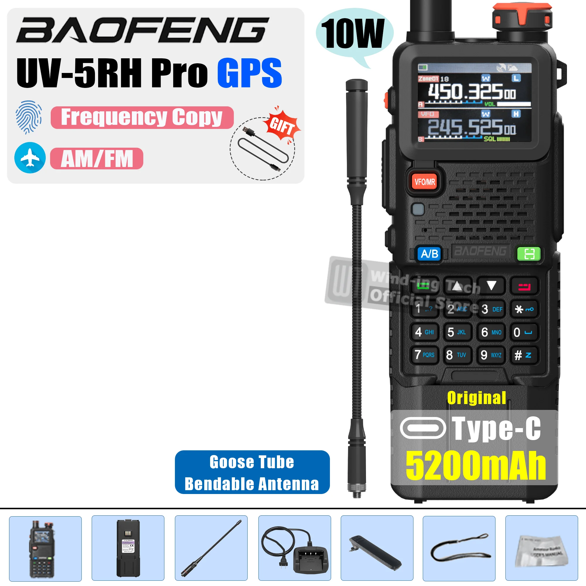 1/2PCS Upgrade Baofeng UV 5RH Pro GPS Walkie Talkie 3000mAh 5200mAh Verlengd Verdikte batterij Frequentie Kopie Type-C Ham Radio