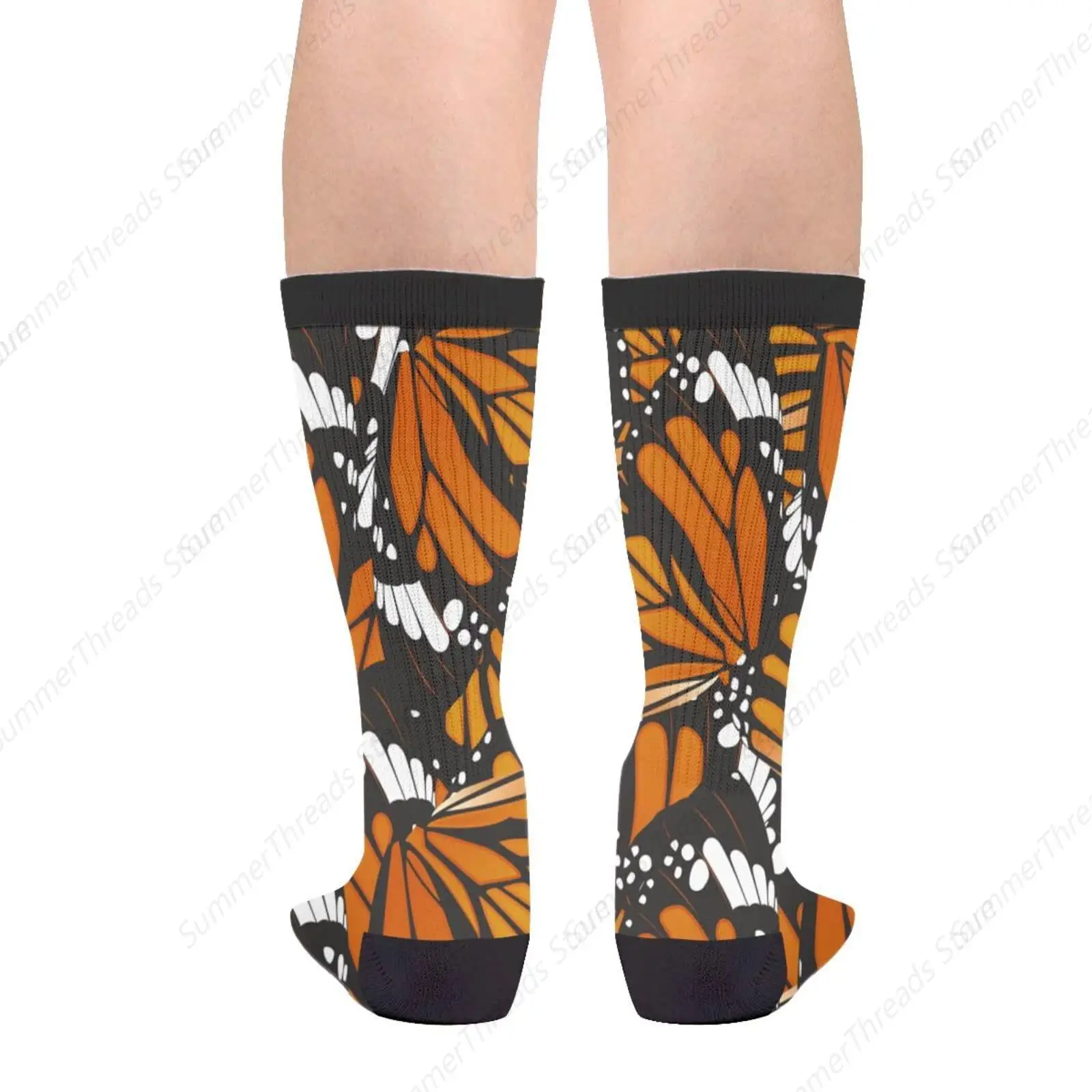 Monarch Butterfly Wings Orange Funny Novelty Crazy Crew Tube Socks, Men'S Women'S Casual Dress Socks