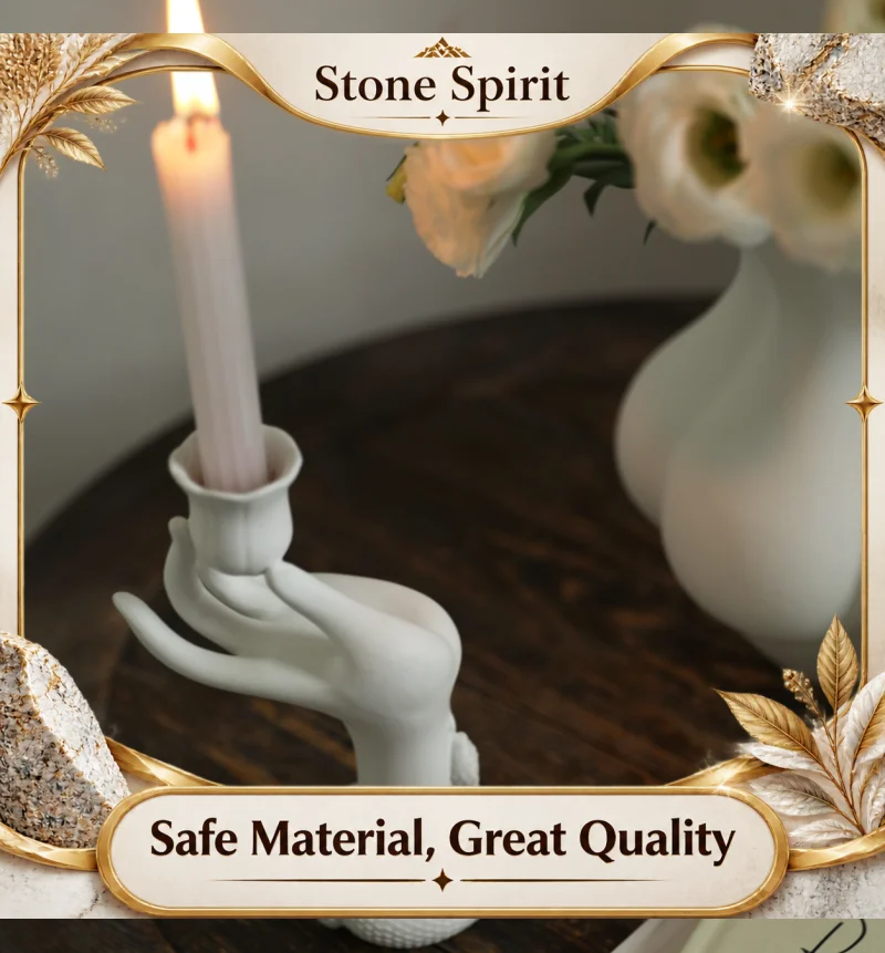 Nordic Muse White Flower Ceramic Candlestick Holder, Beauty Finger Candlestick, Desktop Decoration, Sculpture, Modern Decoration