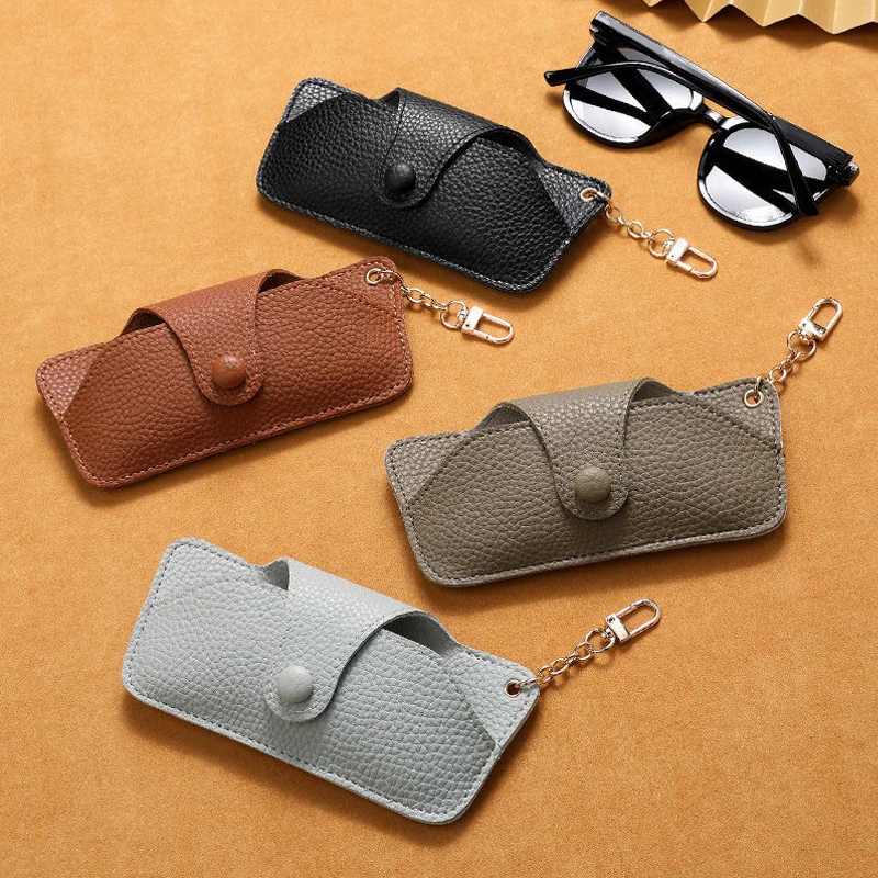 1pc Litchi Embossed Glasses Cover Cute Hanging PU Leather Sunglasses Reading Glasses Storage Bag Portable Travel Eyewear Holder