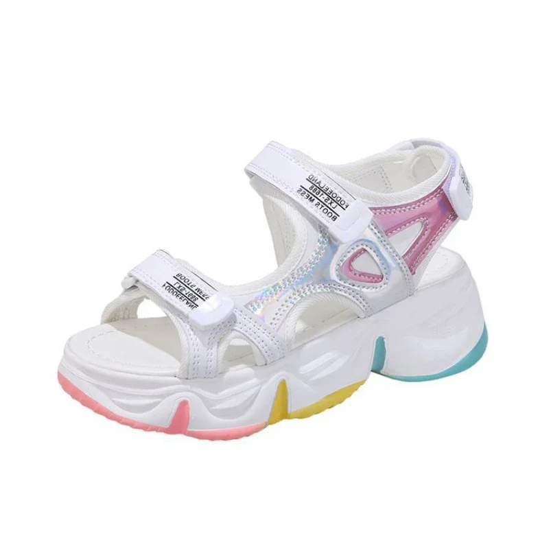 Platform Women Sandals Rainbow Sole Girls Beach Shoes 2022 New Summer Gladiator Sandles for Woman Wedge Sandalias Casual Shoes