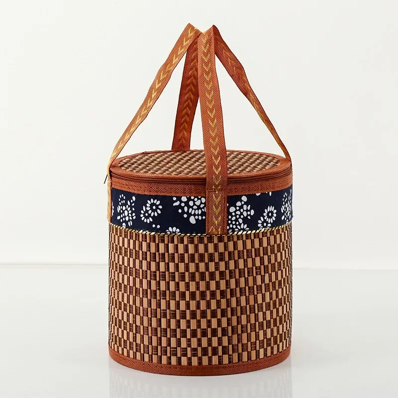 

Handheld Eco Friendly Lunch Bags Dessert Food Bag Cylinder Bamboo Basket Chinese Style Tea Gift Packaging Box Tote Barrel Bag