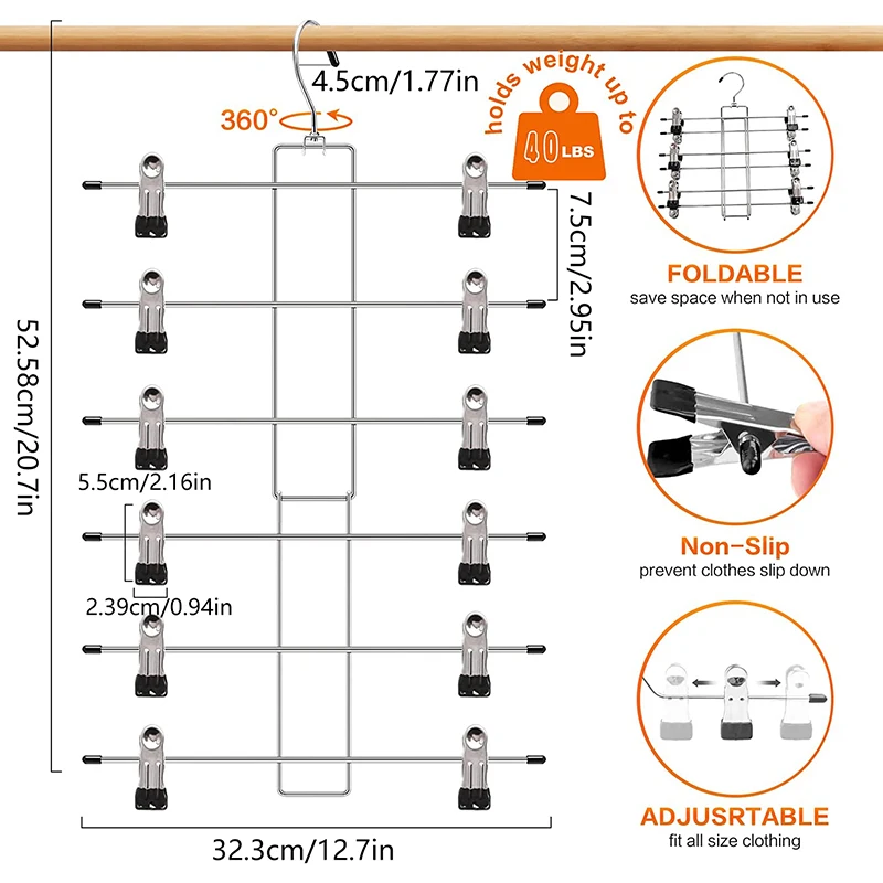 Multi Layers Shorts Clothes Hangers No Slip Storage Magic Folding Hanger Wardrobe Space Saving Metal Grip Skirt Pants Hangers