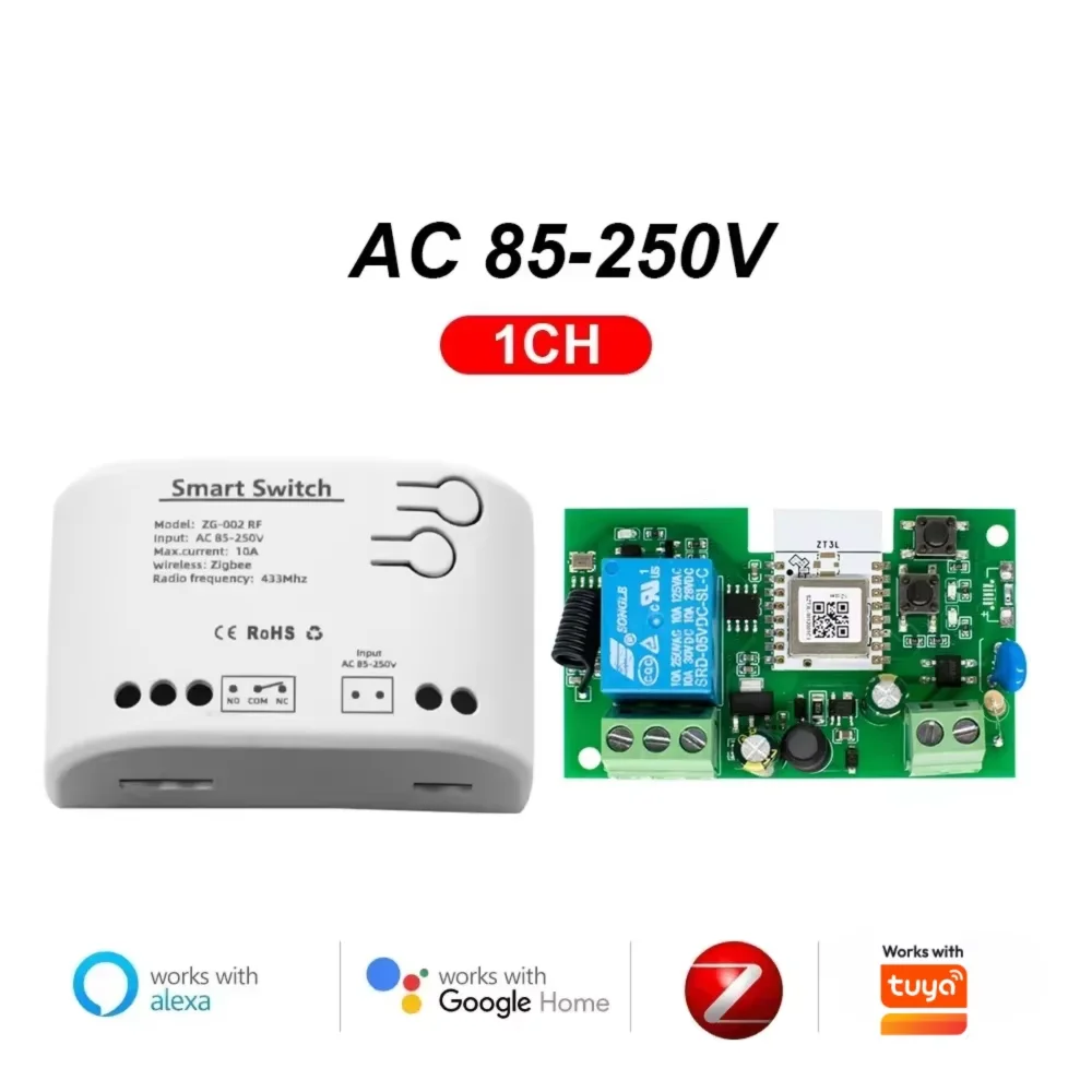 1ch Zigbee Smart Garage Door Switch Module 12V 24V 220V RF433 Receive Relay Works with Tuya Alexa Google 2MQTT Gateway EWelink