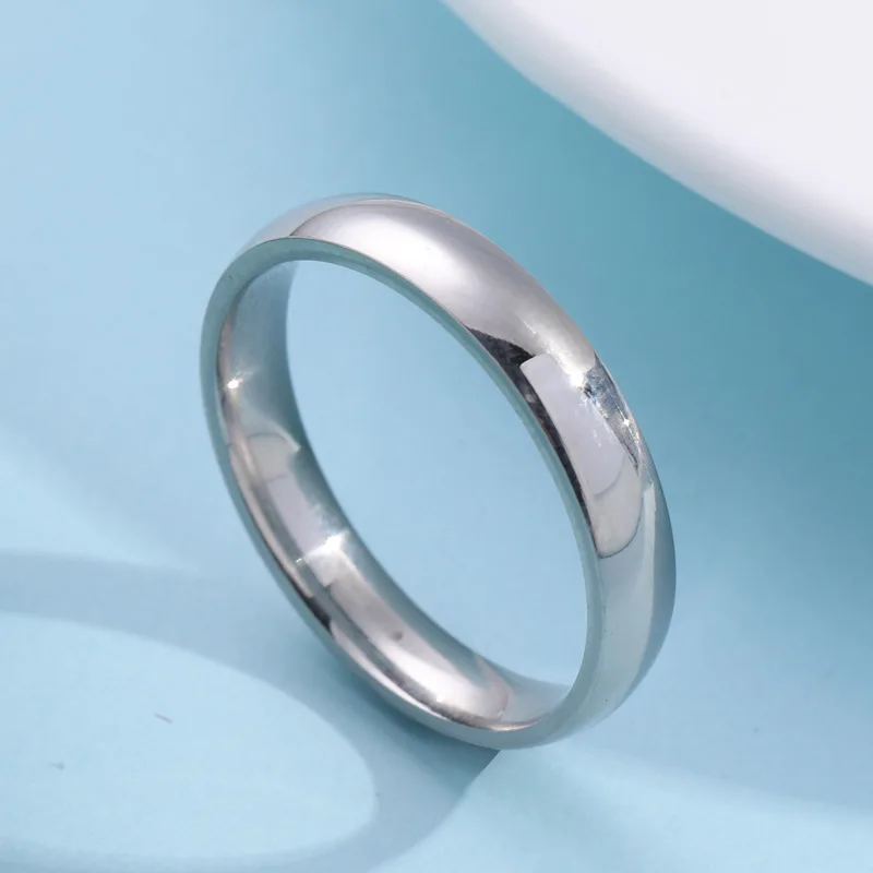 1PC Titanium Steel Ring 4mm Curved Smooth Surface Couple Stainless Steel Exquisite Plain Ring