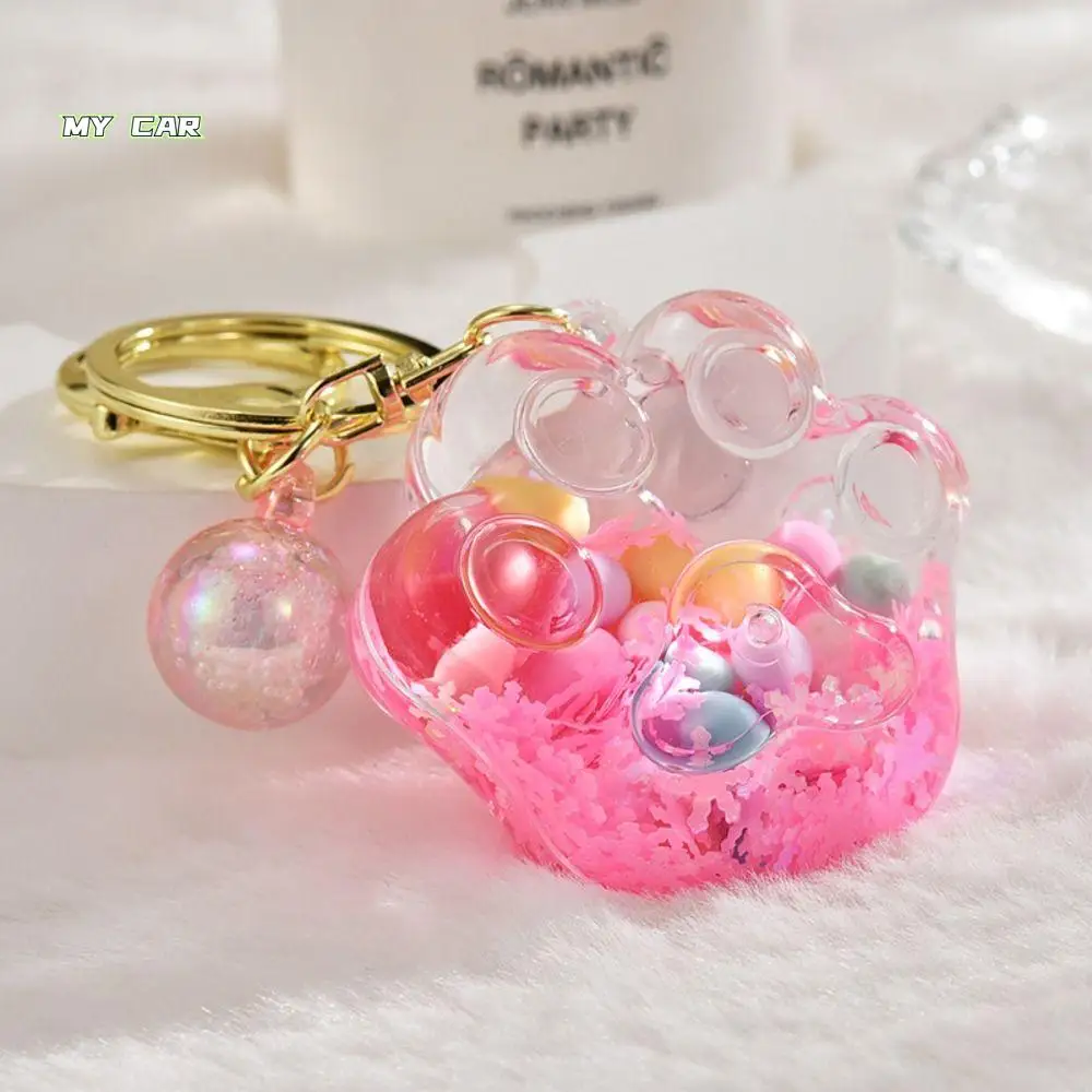 

Cute Cat Claw Quicksand Keychain Bubble Beads Acrylic Quicksand Bottle Keychain Transparent Lovely Kitten Claw Key Ring Couple