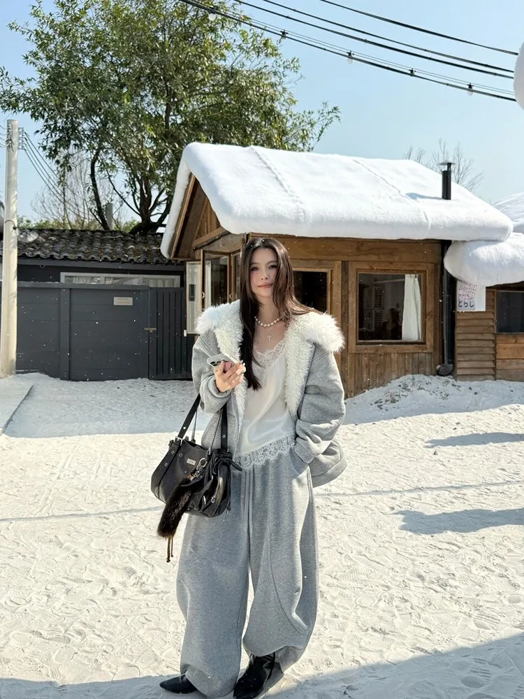 

MMFI2025 Winter Thiened Korean Sle Hooded Fce Women's Sweatirt Loose Versatile Warm Outerwear with Fur Collar