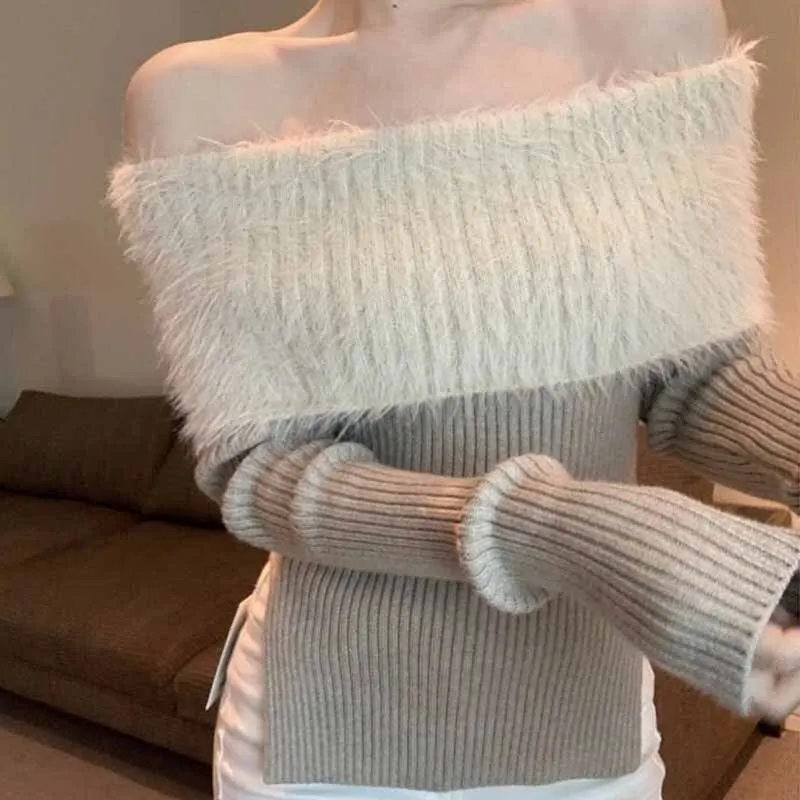 Mink Fur New Year's Red Sweater Autumn Winter, Unique And Pure, Perfect For Hot Girls. One Shoulder Top With Women's Base