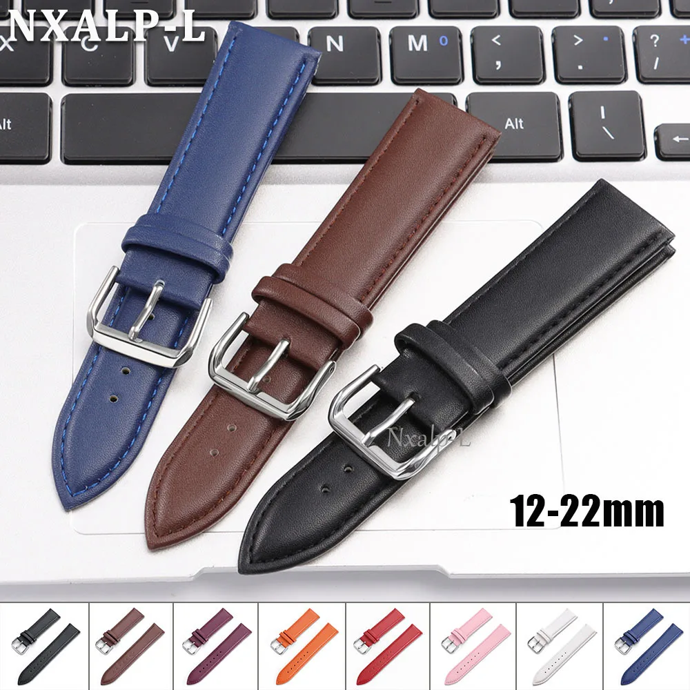 Cowhide Watch Band 12mm 14mm 16mm 18mm 20mm 22mm All Size Strap Women Men Accessories Waterproof Wristband Universal Bracelet