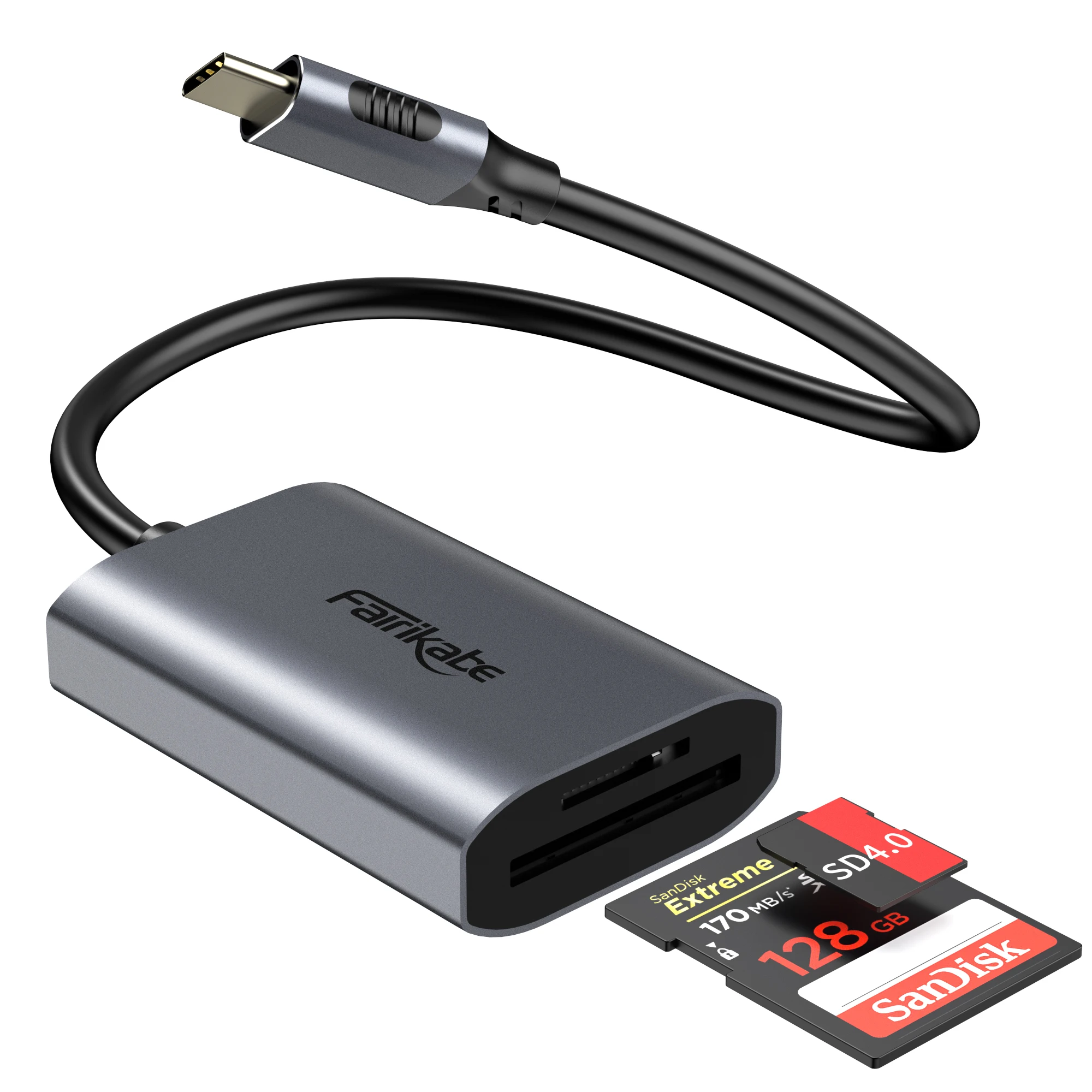 Lector de tarjetas Fairikabe USB 4,0, lector de tarjetas de memoria Micro SD USBC de 128GB, Compatible con Thunderbolt 3 para TF SD SDXC SDHC UHS-II