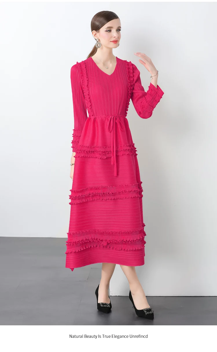 Robe anti-rides polyvalente française, ample et élégante, lanterne de tempérament, réduction de l'âge, Compression de la taille, vêtements plissés pour femmes, automne