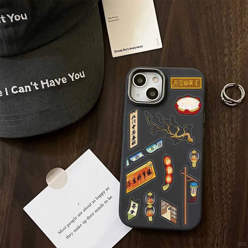 4pcs Big Size Chinese Horror Miniature Scene 3D Landscaping Stickers DIY Scene Stacking and Pasting Hand Account PET Stickers