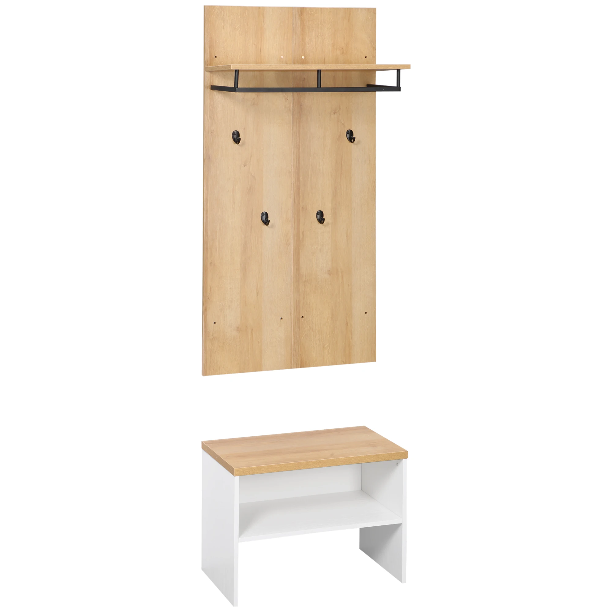 HOMCOM Hall Entrance Furniture Set Includes 1 Floating Rack and 4 Hooks Shoe Bench 60x28x120 cm and 60x35x45 cm Natural