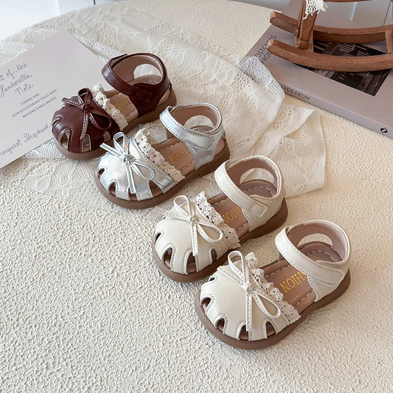 Closed Toes Flat Toddler Sandals Ruffles Super Cute Bow-ties Decos Baby Elegant Style Children's Footwear Infant Sandals JY05261