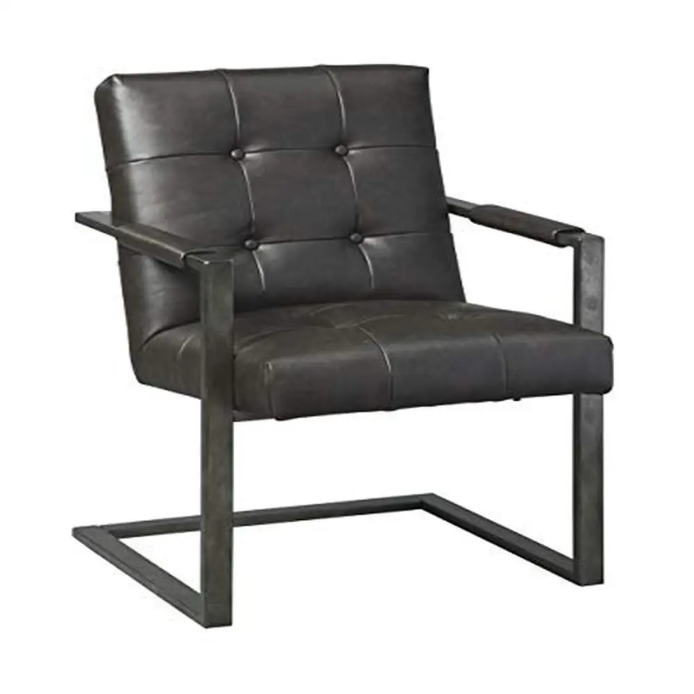 

Urban Tufted Faux Leather Desk Chair Set 2 Dark Gray Metal Frame Plush Foam Seat Sculptural Black Gunmetal Legs Easy Assembly
