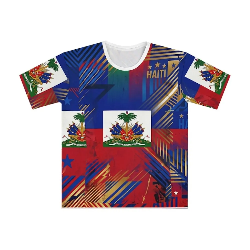 Haitian flag shirt, Haitian coat of arms printed T-shirt, unisex summer football short-sleeved shirt, Haitian Pride gift top.