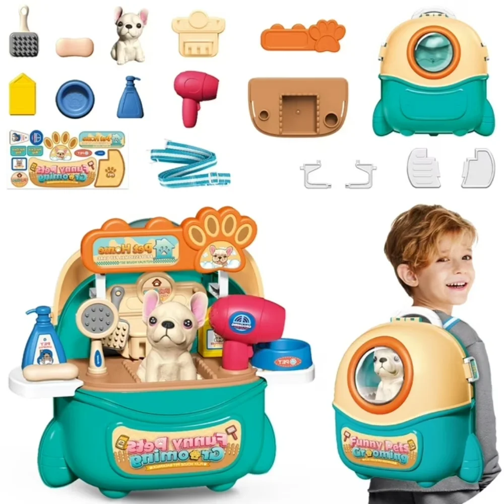 

Pet Care Play Set Doctor Kit for Kids, 16 Pcs Doctor Pretend Play Vet Dog Grooming Toys Puppy Dog Carrier Feeding Dog