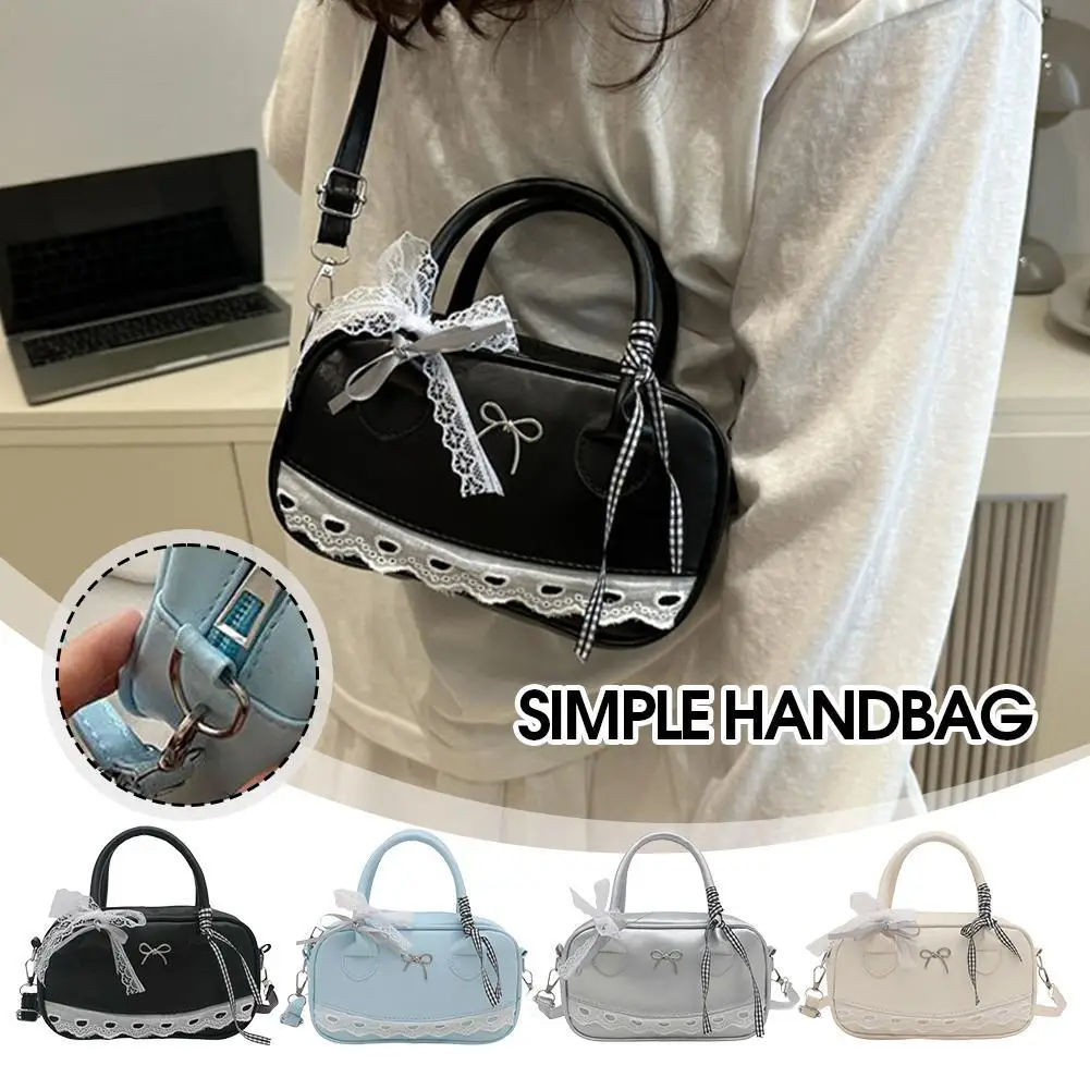 

Lace White Bowling Handbag Women's New Casual Crossbody Bag Fashionable Polyester Lining PU Leather Tote