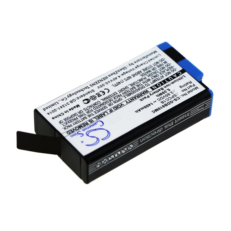 Li-ion Camera Battery for GoPro, 3.85V, 1400mAh, Compatible Models: ACBAT-001, Max, Max 360(Part No:SPCC1B,601-26762-000)