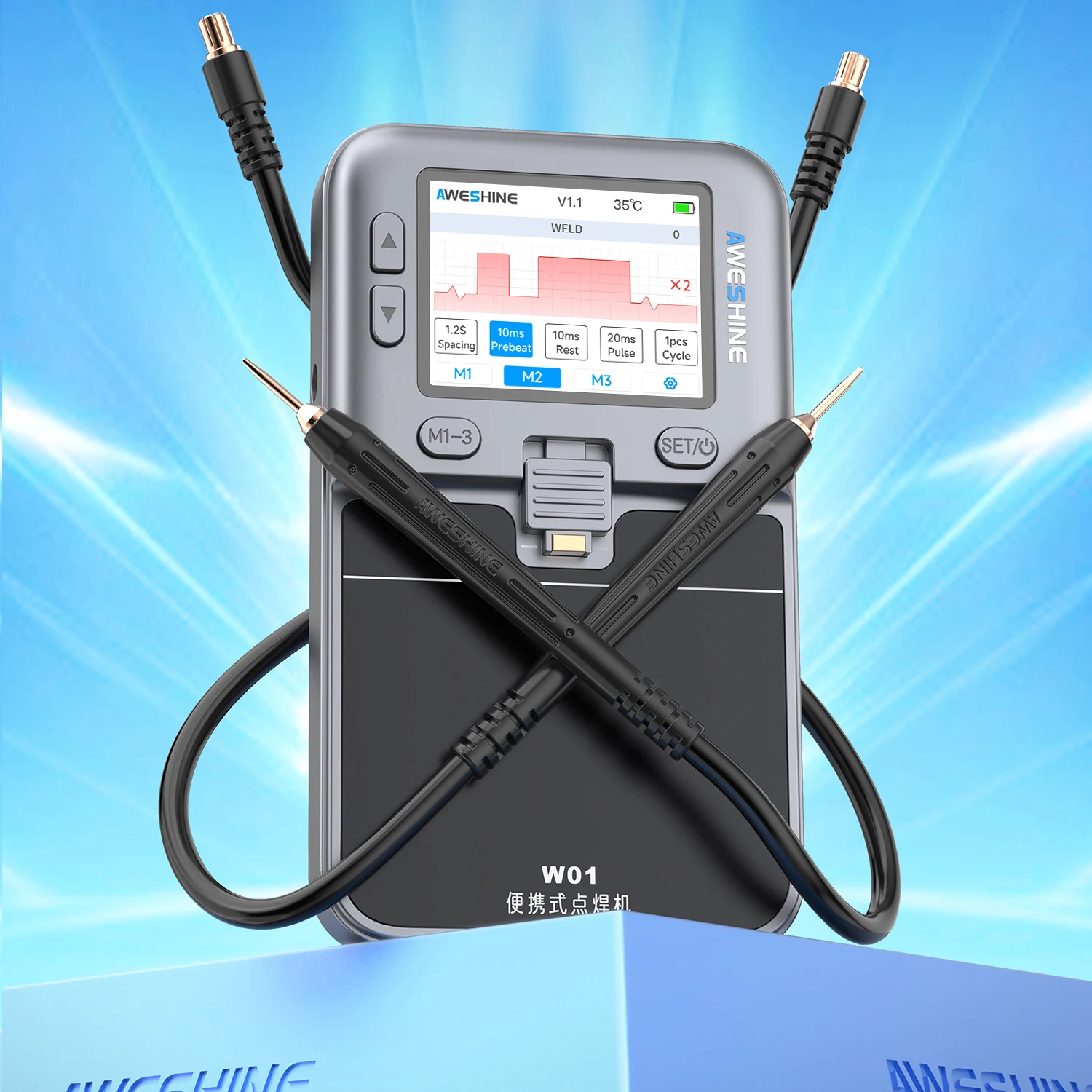 AS W01 Multi functional welding machine IPS display Adjustable power for Mobile phone battery 18650 Nickel sheet soldering