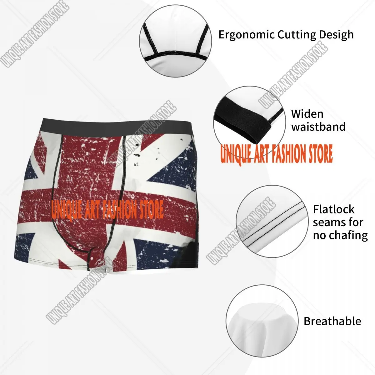 Britische Flagge Unterwäsche Männer Sexy Print Maßgeschneiderte Union Jack UK Vereinigtes Königreich Boxershorts Höschen Slips Atmungsaktive Unterhose