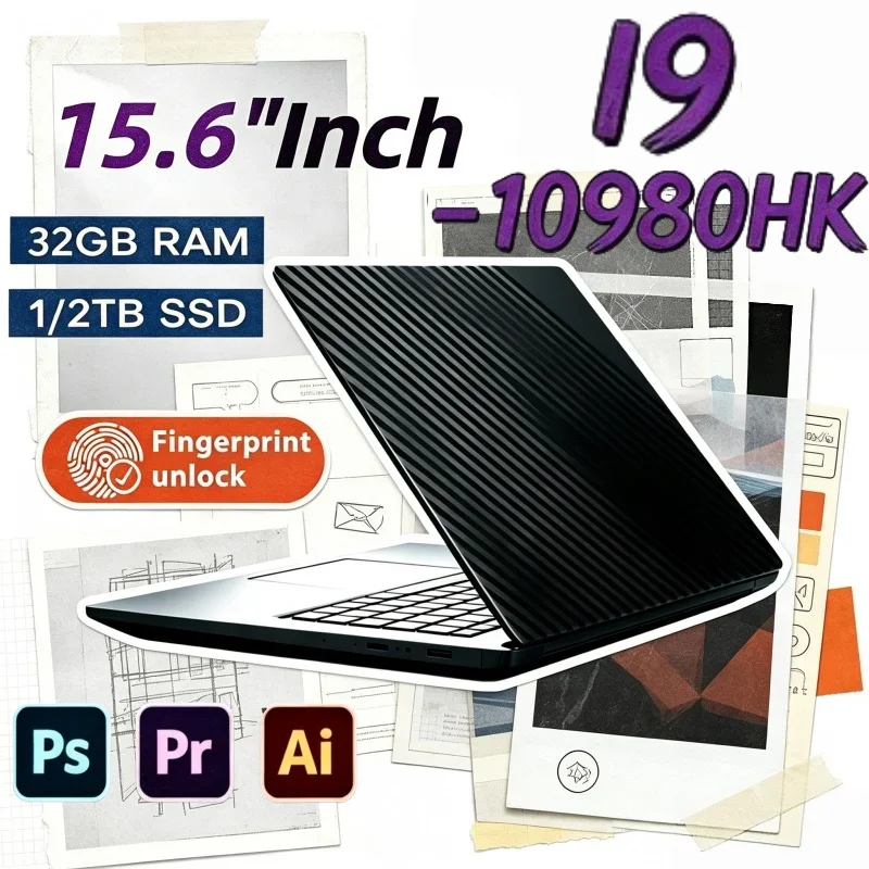 15.6 Inch Zestful Laptop Intel Core I9 10980HK 32GB RAM 1TB/2TB SSD Fingerprint Unlock Windows 11 Gaming Notebook