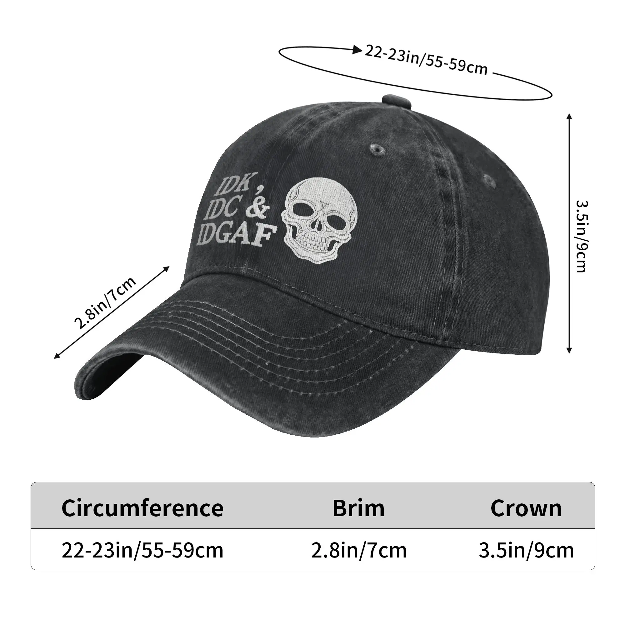 Washed Baseball Cap IDK IDC & Idgaf Summer Trucker Hat For Men Adult  Design Print Tennis Skate Sun Snapback Cap