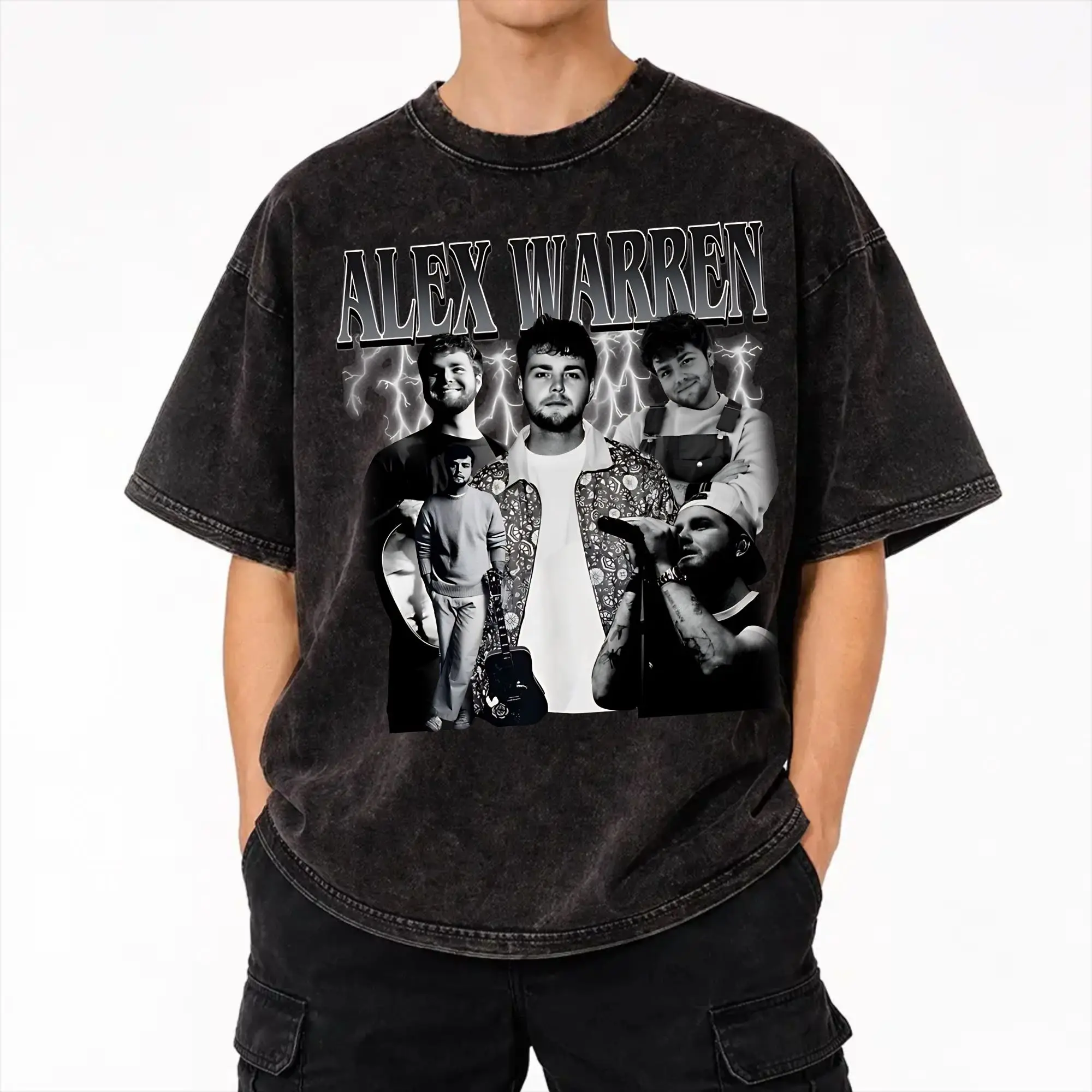 Alex Warren Finding Family on The Road Tour 2026  T Shirt Hip Hop Washed Cotton Harajuku T-Shirt  Vintage Men Women Streetwear