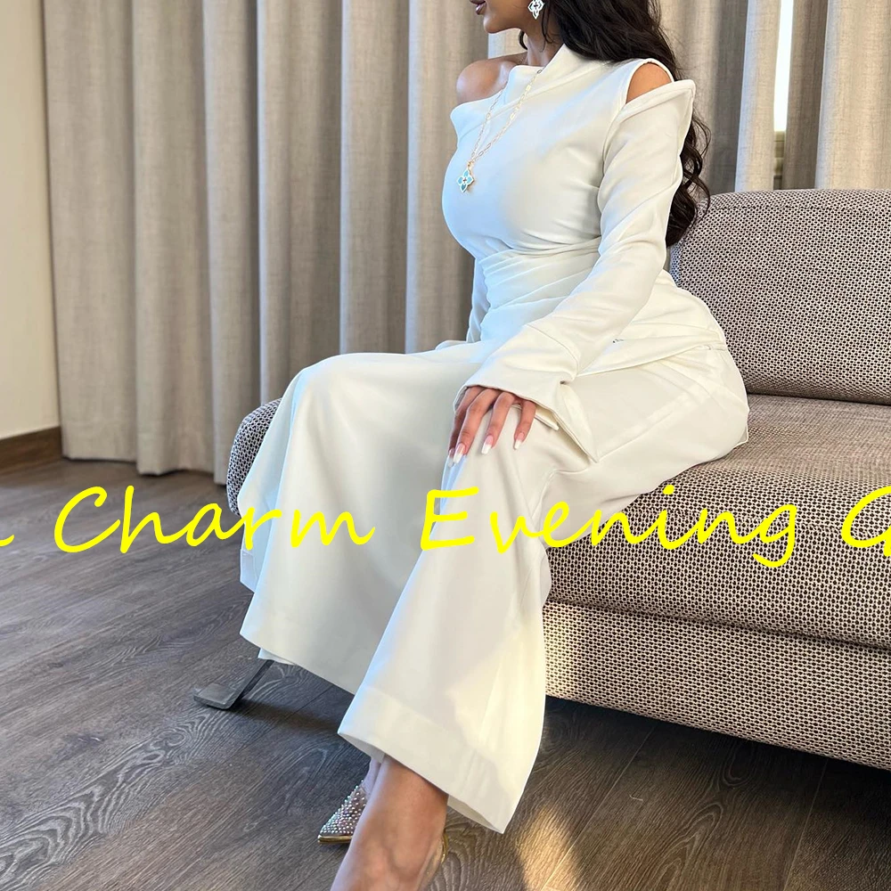 تخصيص مزاجه مستقيم الكاحل طول حمالة جيرسي طويلة الأكمام الطيات مساء اللباس الحديثة لون الصورة vestidos de f #4