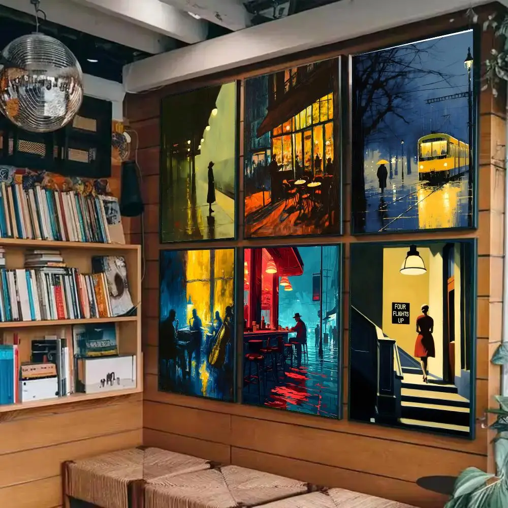 E-Edward Hopper Modern Art Poster Sticky Painting Prints Wall Art Waterproof Home Living Bed Room Bar Cafe Aesthetic Decor