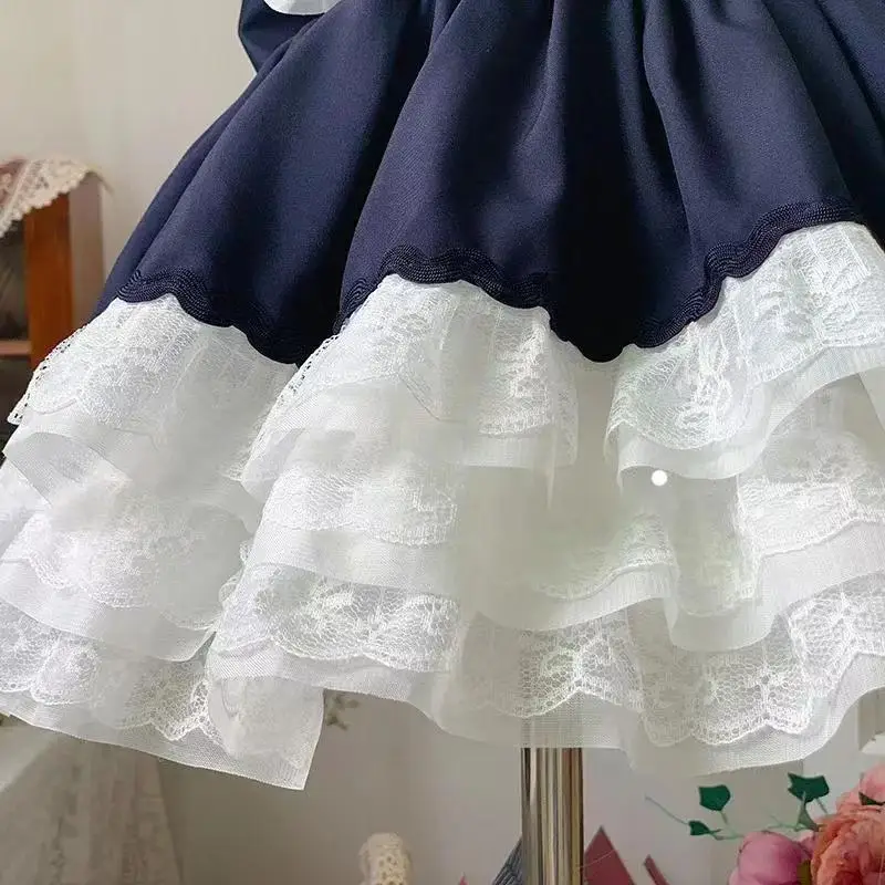 Summer New Handmade Girl\'s Birthday Retro Plaid Lolita Dress Princess Dress Kids Boutique Quality Sweet Dress