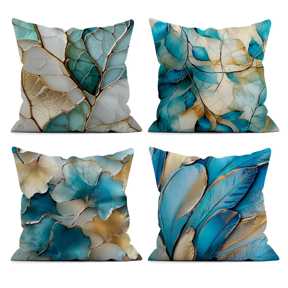 1pc Abstract Turquoise Leaf Pattern Throw Pillow Covers 100% Polyester, Zipper Closure,Fabric 45x45cm Decorative Pillowcases