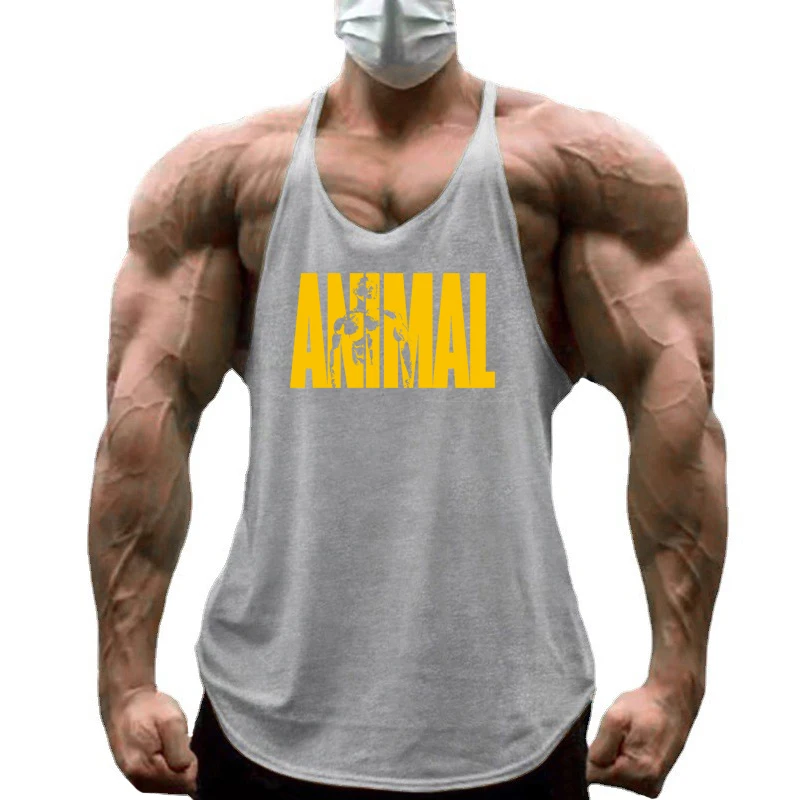 Running Vests Mens ANIMAL Letters Printed Gym Stringer Tank Tops Cotton Bodybuilding Sleeveless Singlets Muscle Fitness Clothing