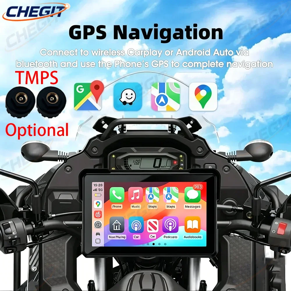 

5.0" Wireless CarPlay Moto Android Auto Portable Digital Dashboard GPS Motorcycle Navigation Display Screen Monitor TPMS Optiona