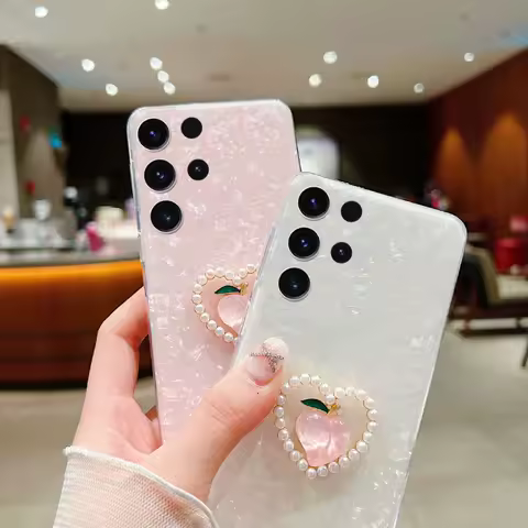 Diamond Inlay Heart shaped peach Phone Case For Samsung Galaxy S24 S23 S21 Plus S22 S25 Ultra S20 FE silicone Back Cover Cases