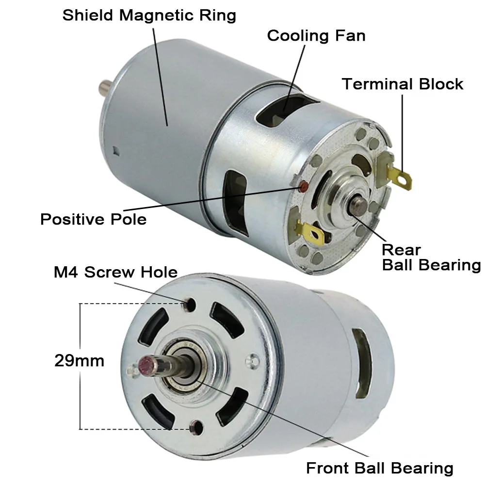 775/795/895 DC Motor 12V/24V High-speed Large Torque Micro Motor for Small Drill / Micro Machine Tools with Double Ball Bearing