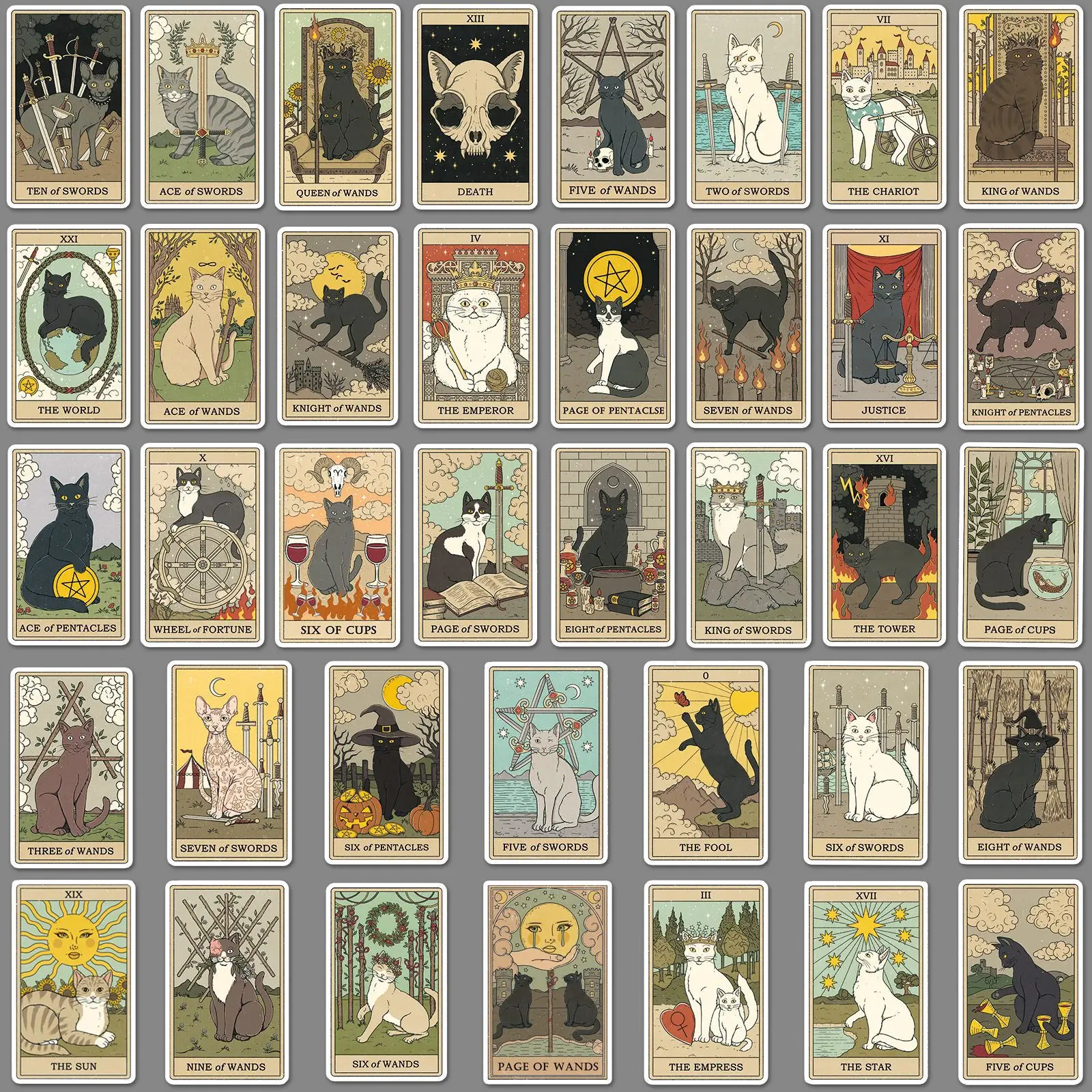 

78PCS Vintage Classic Cat Style Tarot Stickers Funny Decoration Decal Toy Gift PVC DIY Laptop Suitcase Guitar Skateboard