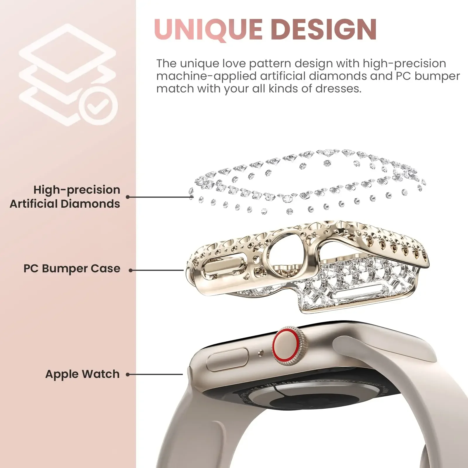 Bling Crystal Bumper Cover for Apple Watch Case 41mm 45mm Diamond PC Protective Hard PC Frame for IWatch Series 9 8 7 41mm 45 mm