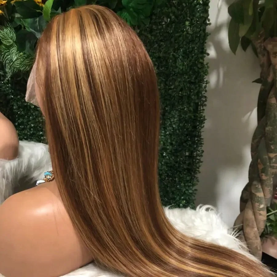 

4/27 Highlight Straight Lace Front Wigs Human Hair 30 Inch Honey Blonde Ombre 13x4 Lace Front Wig Human Hair 180% Density