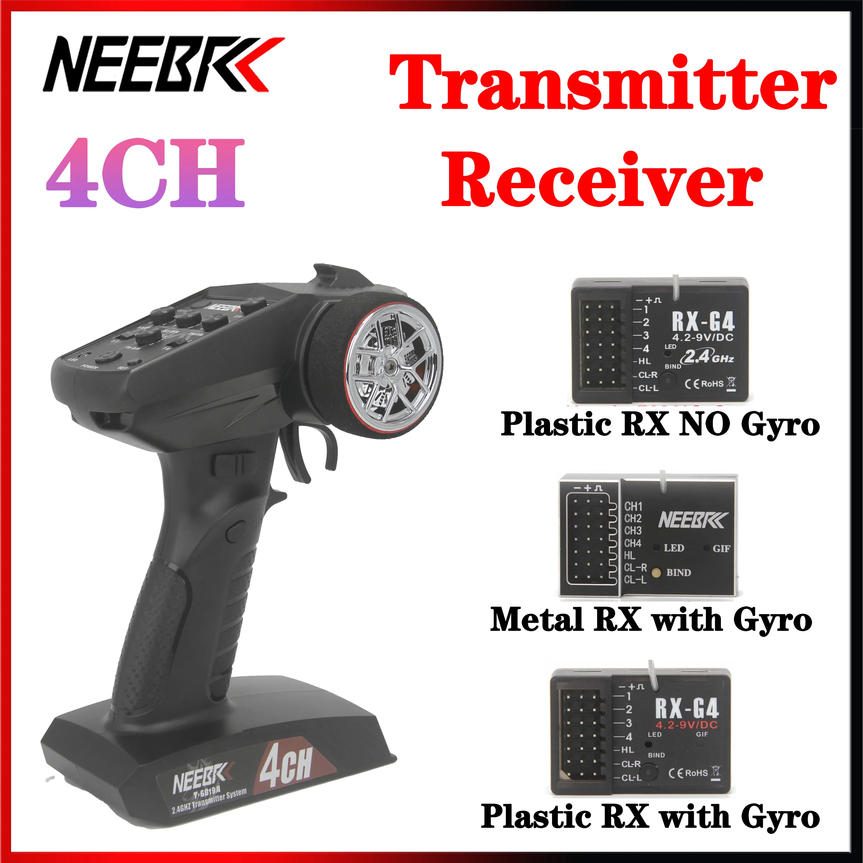 4CH 2.4G Transmitter Light Control Radio System Remote Controller Metal / Plastic / Gyro Receiver for RC Car Boat DIY Toy Parts