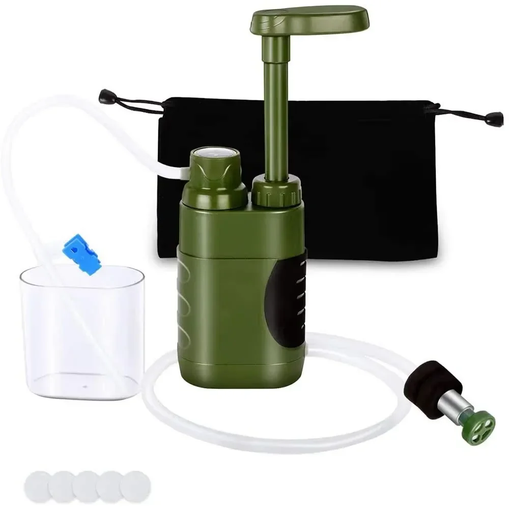 Portable Filter - Hand Pump Camping Water Filtration System Survival - Water Purifier Survival for Family-Outdoor Emergency