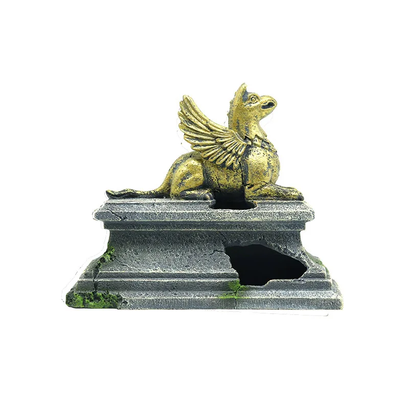 Artificial Resin Ancient Egyptian Pharaoh Sphinx Ruins Roman Style Face Pillar Statue Aquarium Decorations Fish Tank Ornament