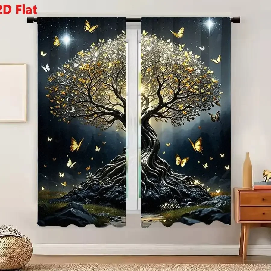 Fantasy Enchanted Forest Tree Curtain Waterproof Living Room Window Drapes for Home Decor