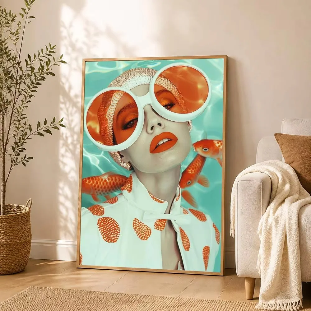 Abstraktes Leinwandbild mit einer Frau, surrealistische Wandkunst, lustiges Porträt einer Frau, Posterdruck für Büro, Schlafzimmer, Wohnzimmer, zur Dekoration von Zuhause. – Detail 6